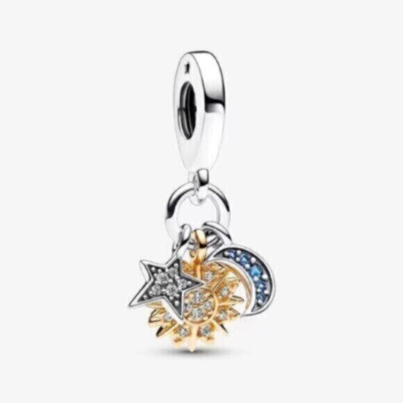 Pandora Two-tone Celestial Triple Dangle Charm - Picture 1 of 4